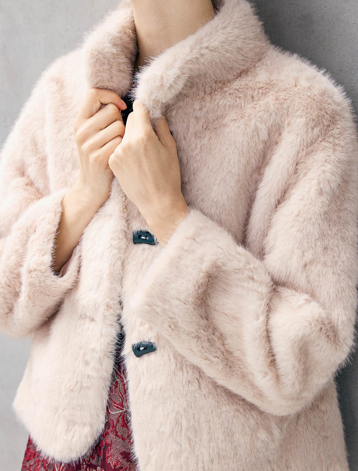 Embossed Stand-Collar Toggle Cropped Jacket