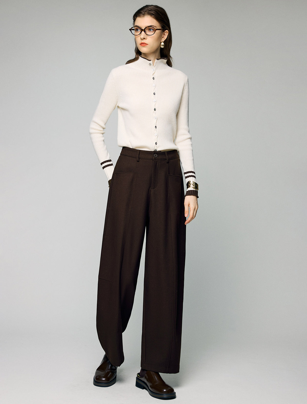 Wool Blend High-Waist Pocket Wide-Leg Pants