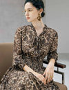 Paisley Print Tie Neck Smocked Waist Midi Dress
