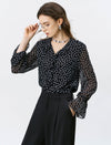 Black Polka Dot Ruffled Chiffon Blouse