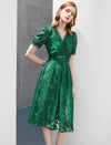 V-Neck Waist-Cinched Short Sleeve Dress