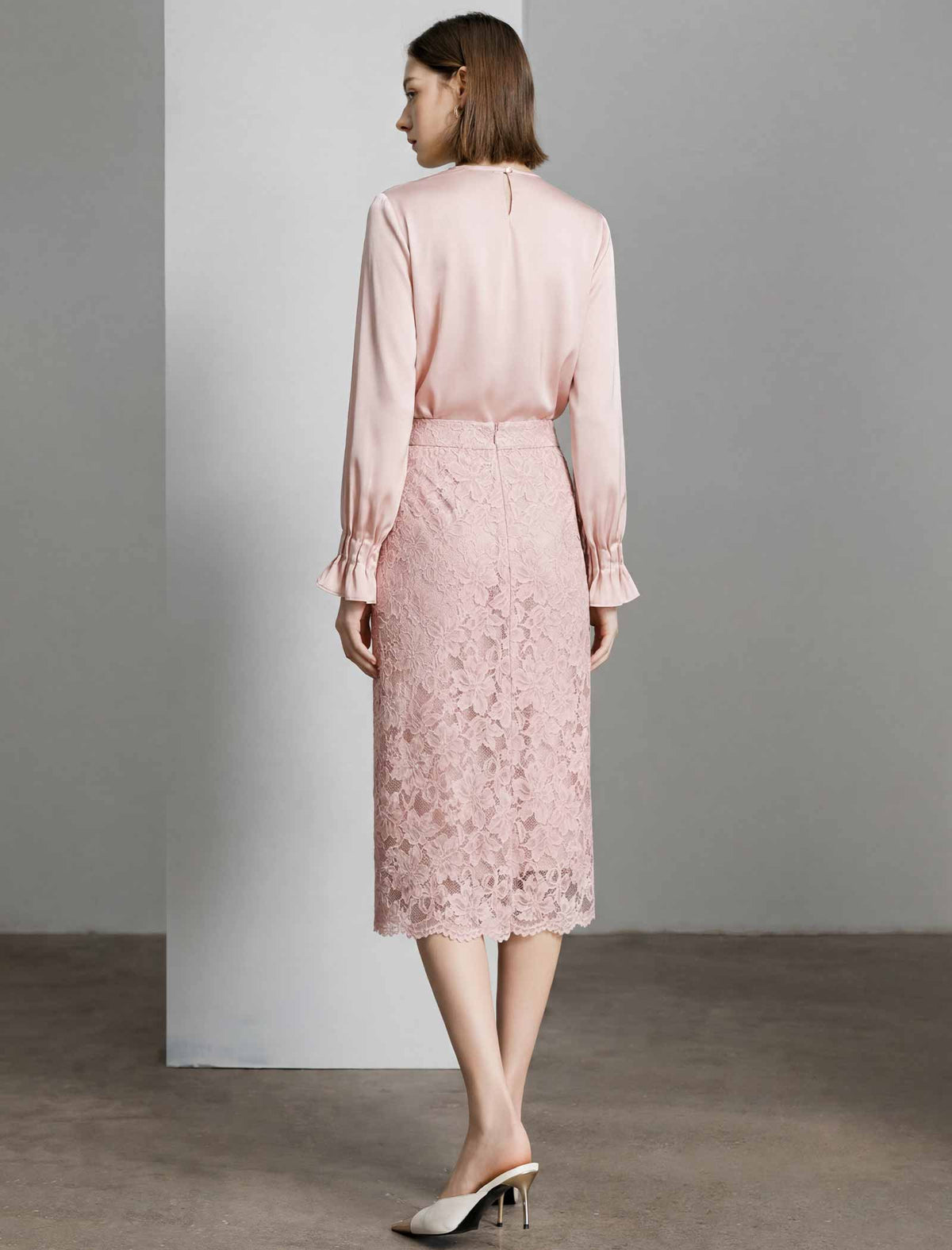 Round‑Neck Pleated Satin‑Finish Blouse