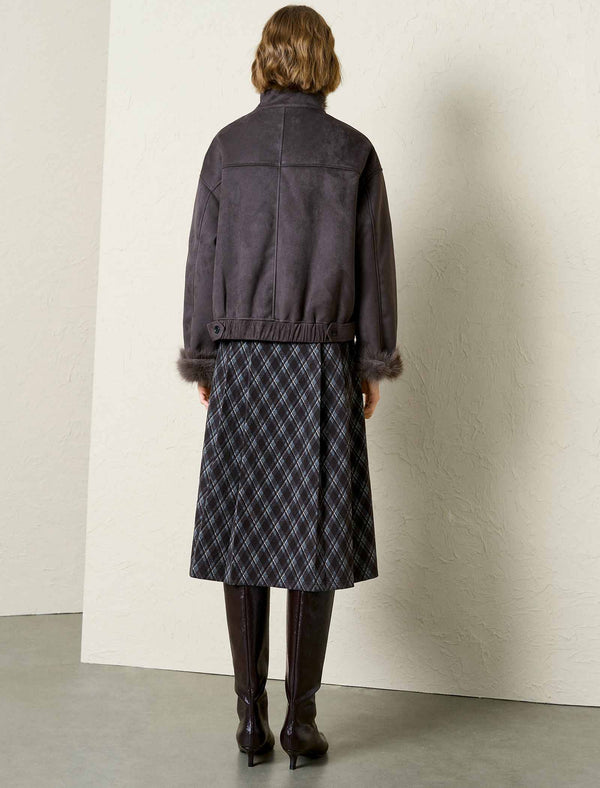 Faux Suede Fur Trim Cropped Jacket