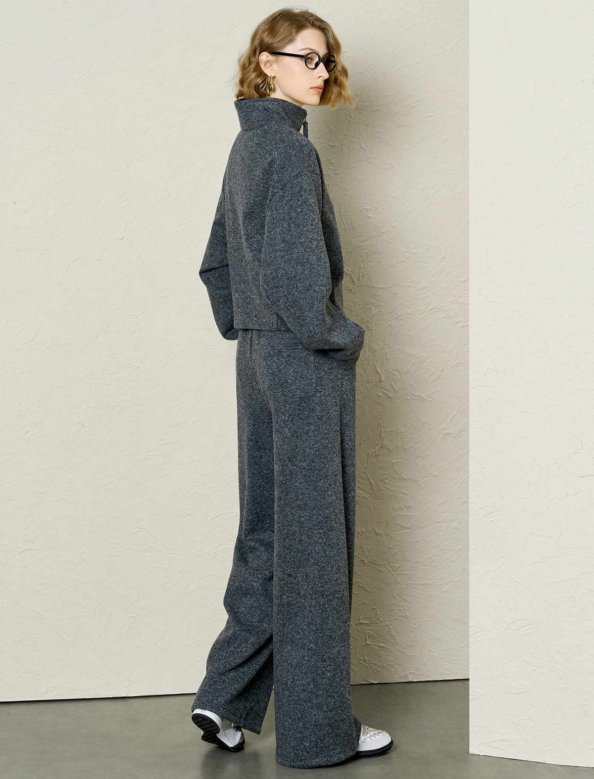 Heathered Wool-Blend Zip-Up Tracksuit Set