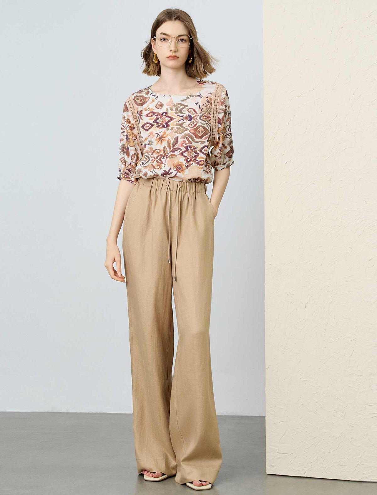 Linen Wide-Leg Drawstring Pants