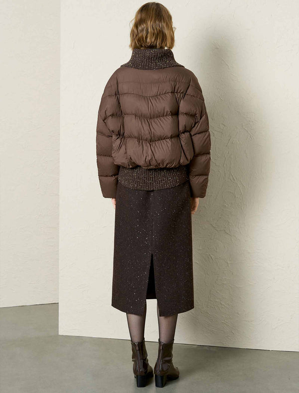 Knit-Collar Cropped Down Jacket