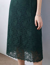 Lace Floral V-Neck Puff Sleeve Midi Dress