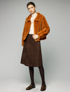 Wrap-Front Button High-Waist A-Line Midi Skirt