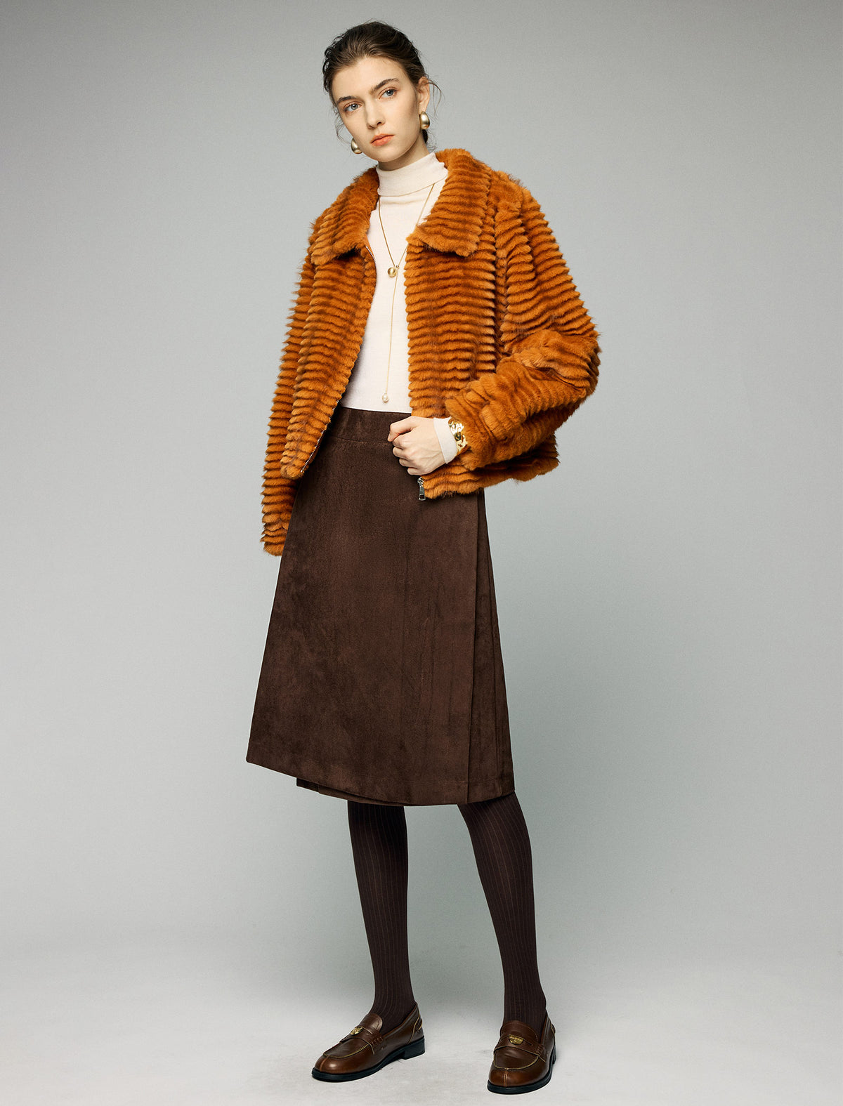 Wrap-Front Button High-Waist A-Line Midi Skirt