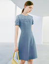 Lace Round Neck Waist-Cinched Dress