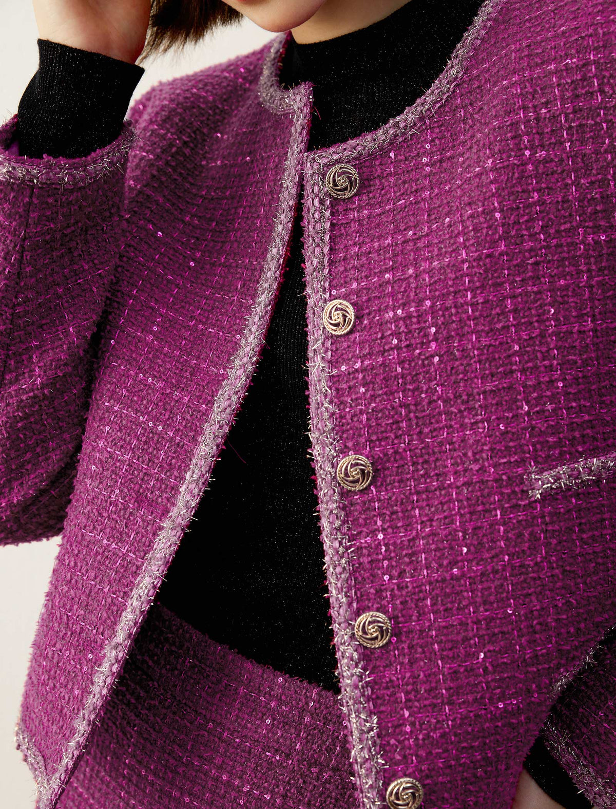 Sparkle Tweed Wool-Blend Cropped Jacket