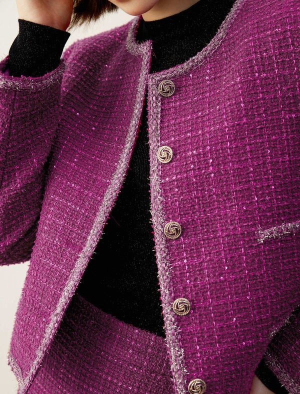 Sparkle Tweed Wool-Blend Cropped Jacket
