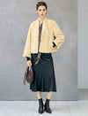 Wool Blend Ribbed V-Neck Top with Detachable Leopard Scarf