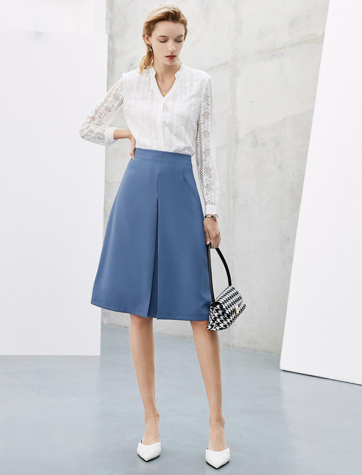 High-Waisted Slit A-Line Skirt