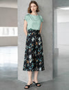 Mulberry Silk Floral Print Midi Skirt