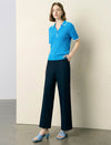 Contrast Trim Textured Knit Polo Short Sleeve Top