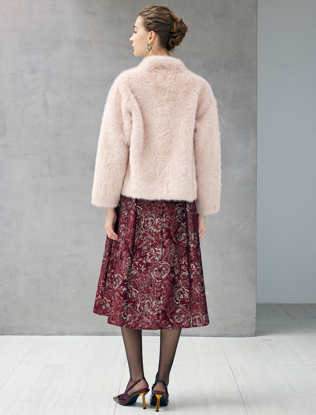 Embossed Stand-Collar Toggle Cropped Jacket
