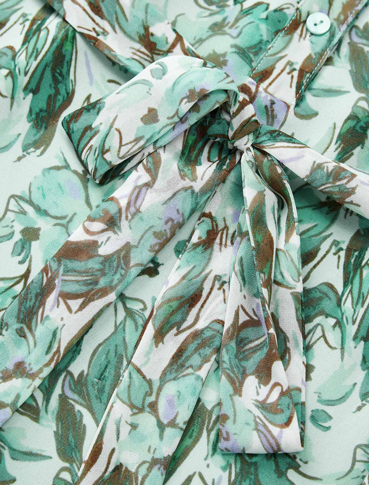Green Floral V-Neck Tie Waist Midi Chiffon Dress