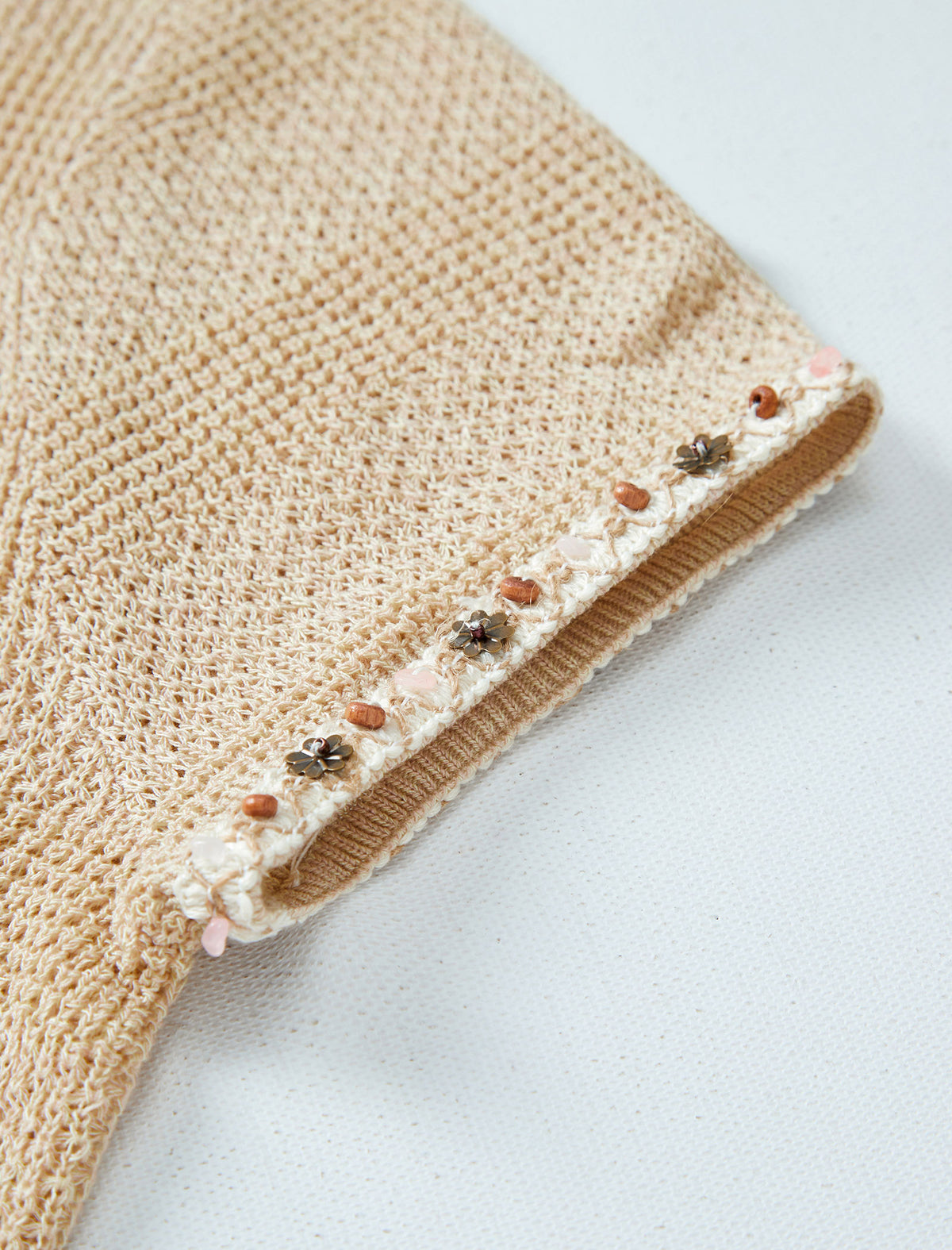 Beaded Open-Knit Short Sleeve Knit Top