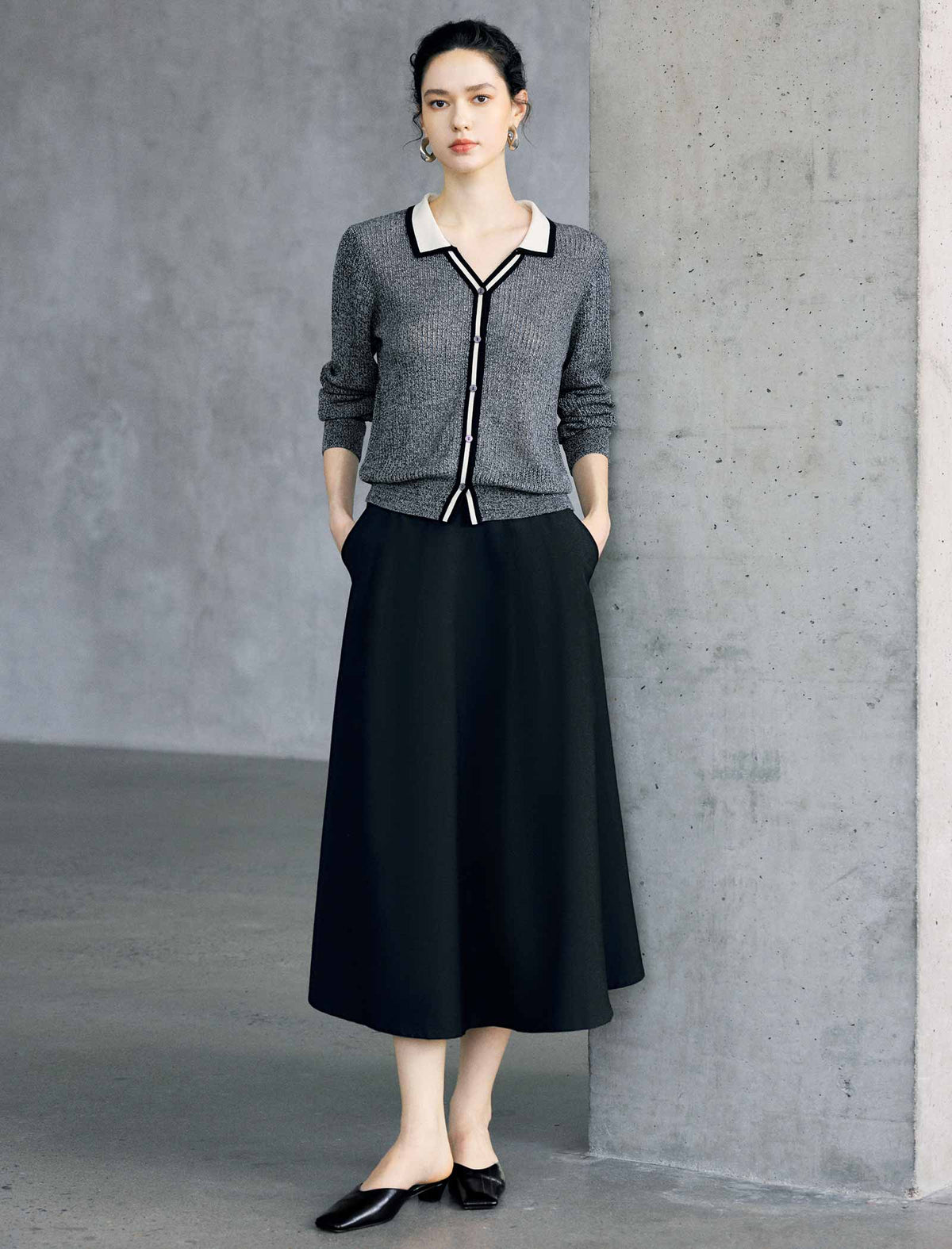 High-Waist Slimming Midi Umbrella Skirt
