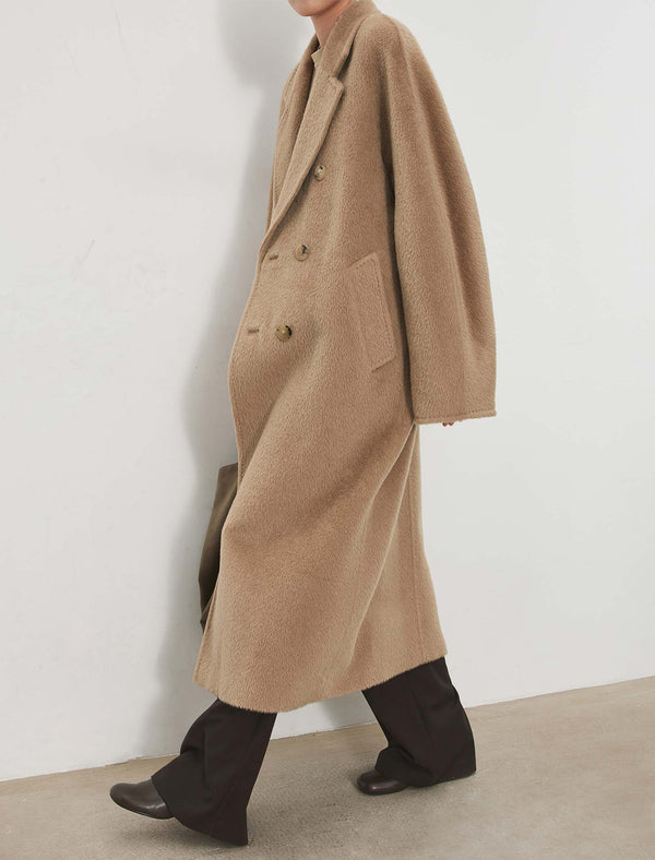 100% Alpaca Double-Breasted Wool Long Coat