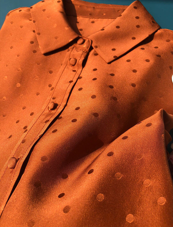 100% Mulberry Silk Polka Dot Button-Down Shirt