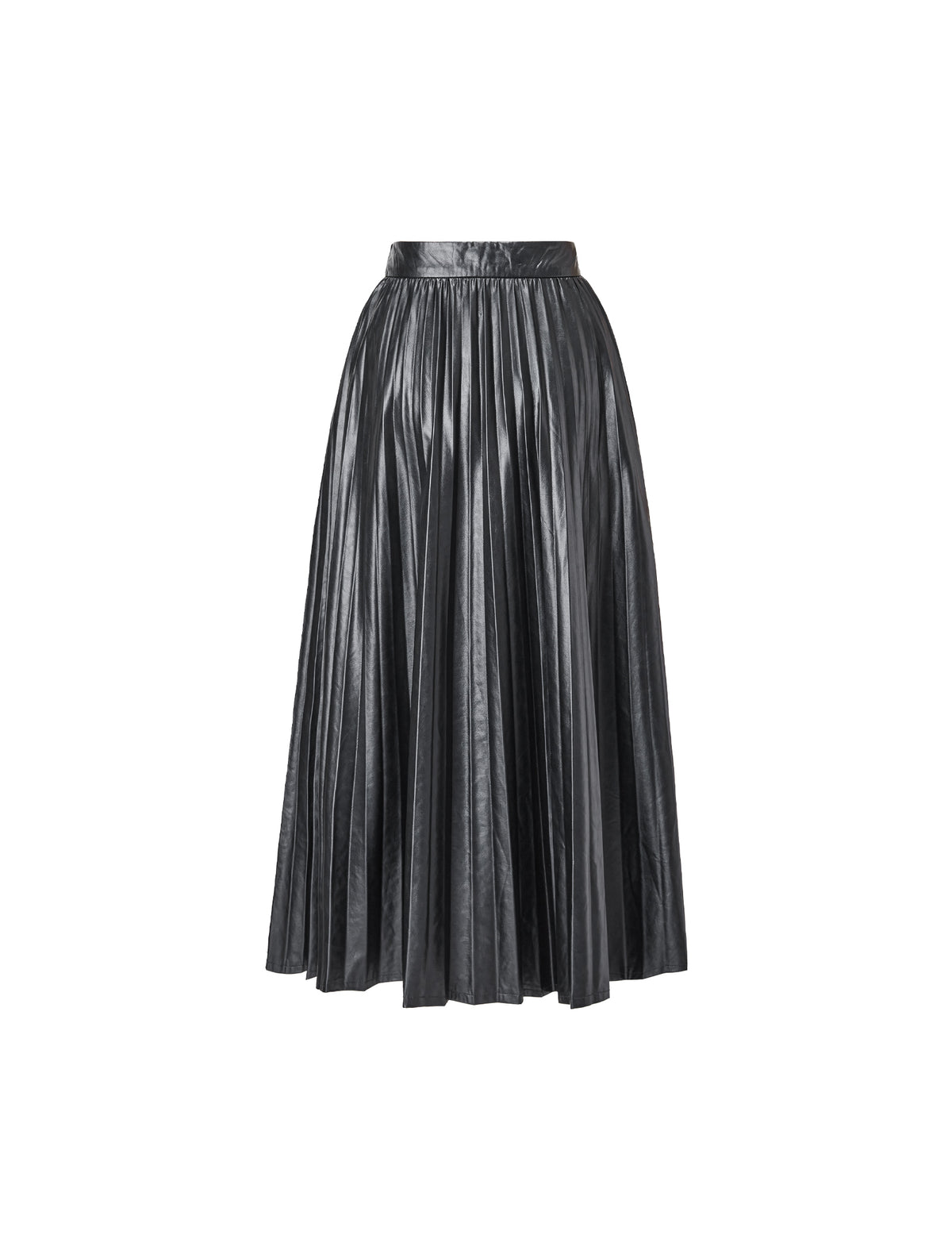 Pleated Faux Leather Midi Skirt