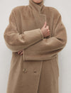 100% Alpaca Double-Breasted Wool Long Coat