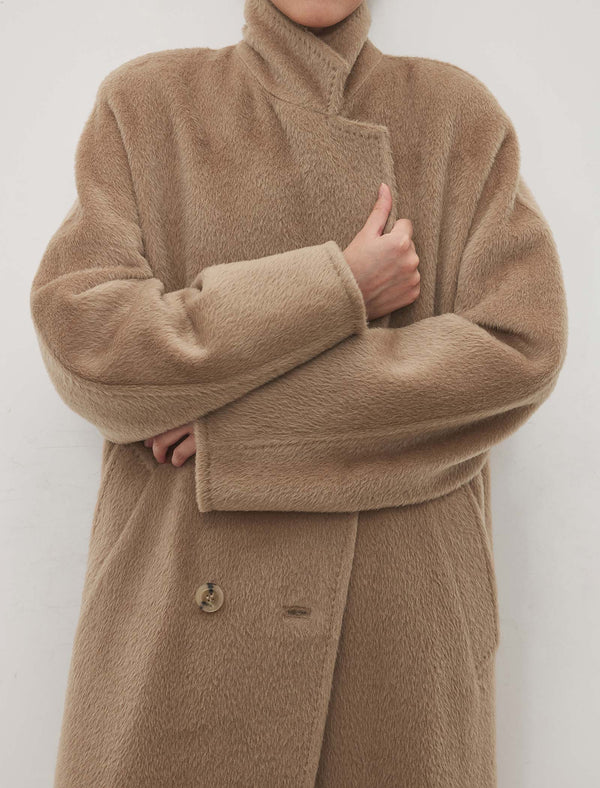 100% Alpaca Double-Breasted Wool Long Coat