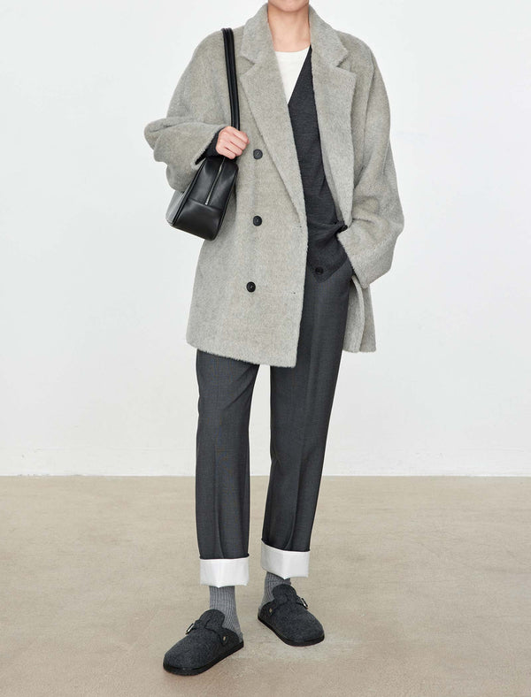 100% Alpaca Double-Breasted Wool Coat