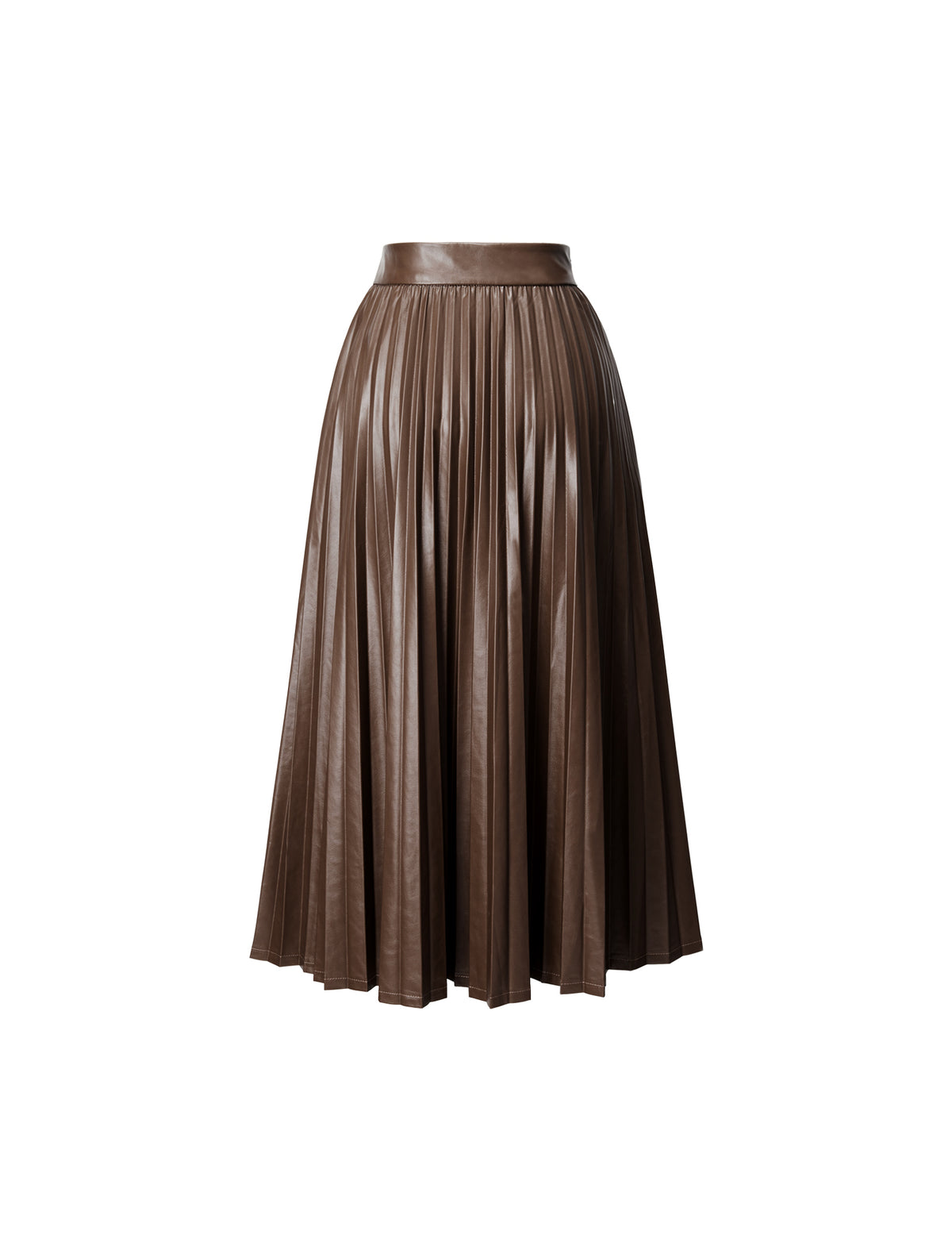 Pleated Faux Leather Midi Skirt