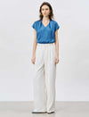 Acetate Satin V-Neck Cap Sleeve Blouse