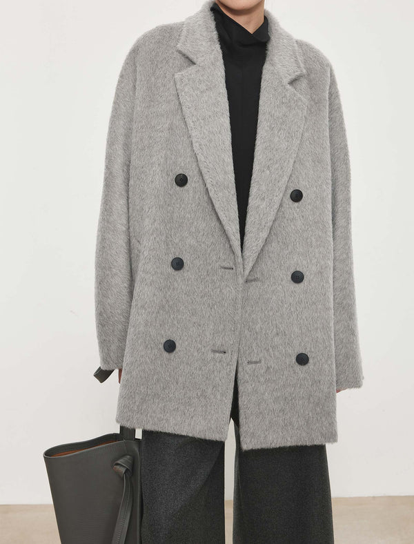 100% Alpaca Double-Breasted Wool Coat