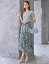 Abstract Print Pleated Midi Skirt