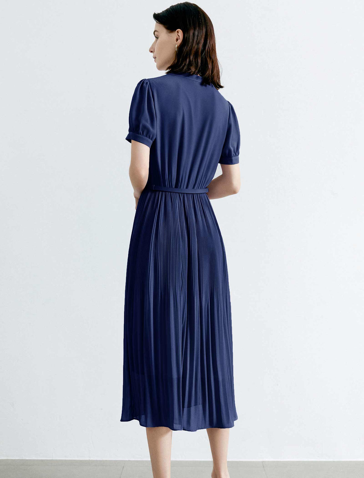 V-Neck Chiffon Pleated Midi Dress