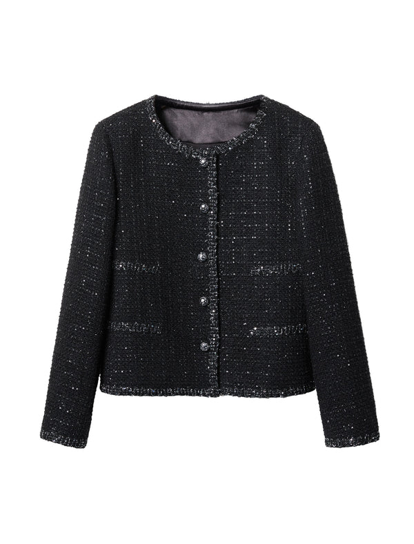 Sparkle Tweed Wool-Blend Cropped Jacket