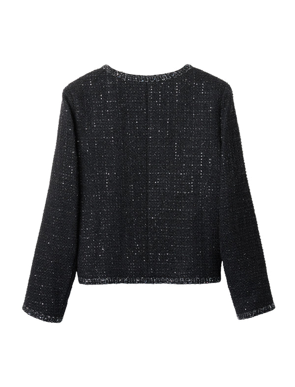 Sparkle Tweed Wool-Blend Cropped Jacket