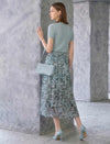 Abstract Print Pleated Midi Skirt