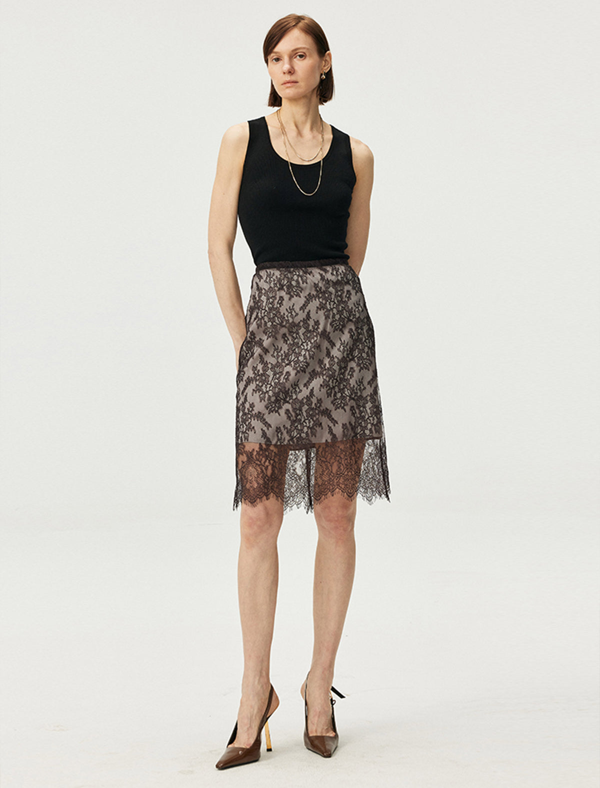 Sheer Lace Midi Skirt