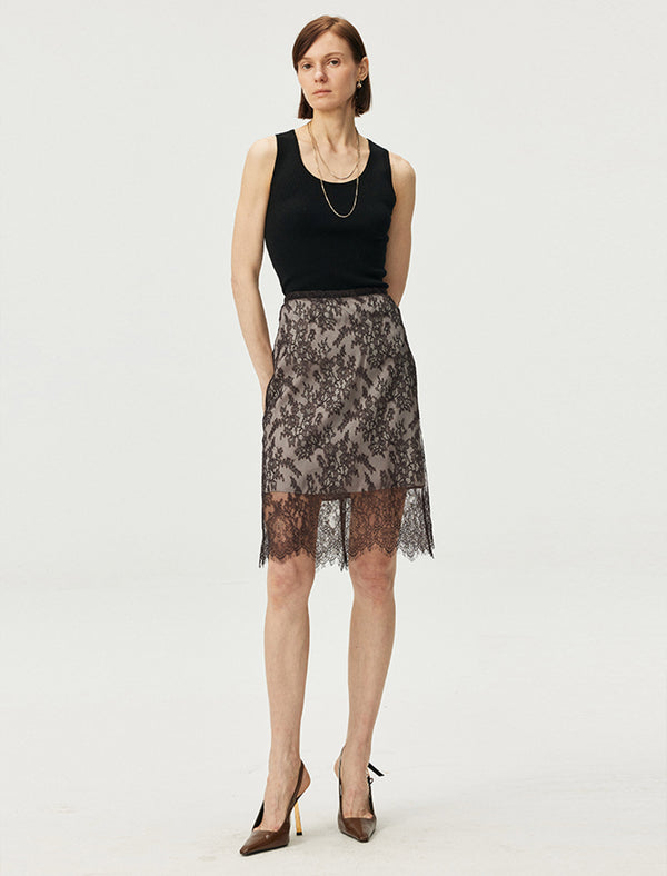 Sheer Lace Midi Skirt