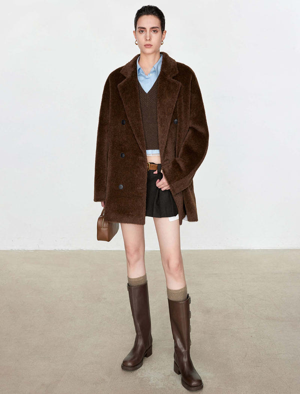 100% Alpaca Double-Breasted Wool Coat