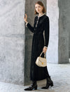 Black Velvet Contrast Trim Midi Dress