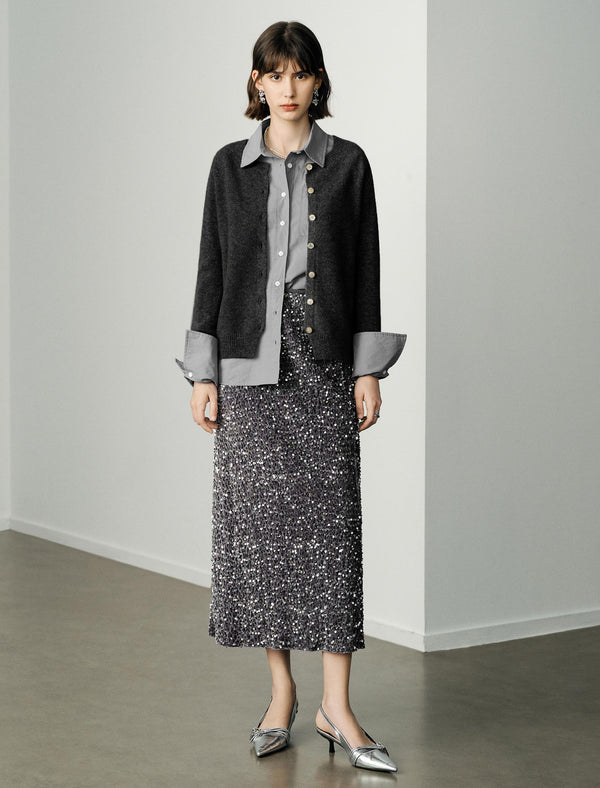 100% Wool Round Neck Long-Sleeve Knit Cardigan