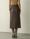 Brown Faux Leather Midi Skirt