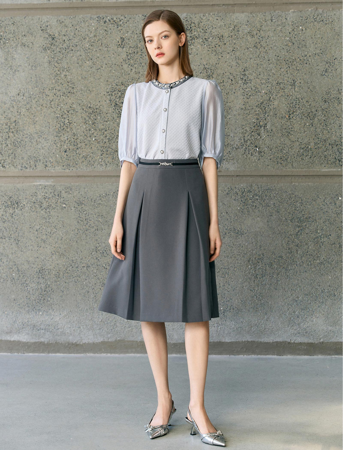 Embellished Collar Puff Sleeve Blouse