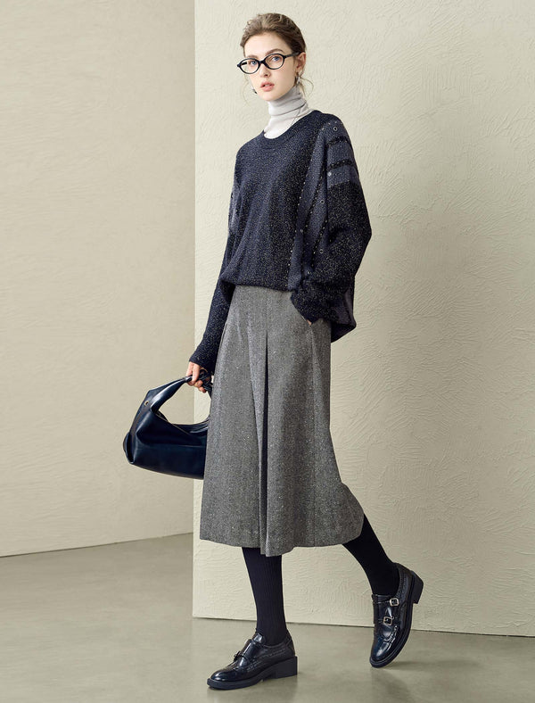 Herringbone Wool-Blend Culottes