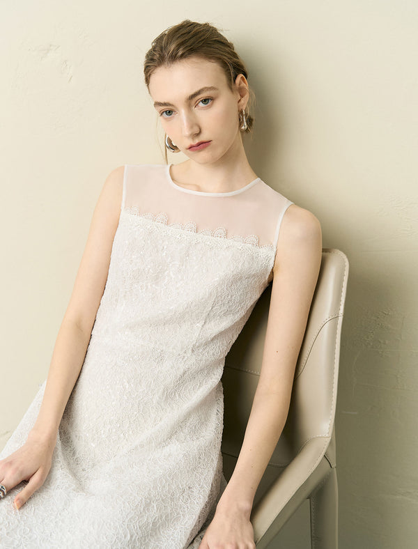 Sheer Neckline Lace Midi Dress