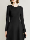 Black A-Line Long Sleeve Midi Dress
