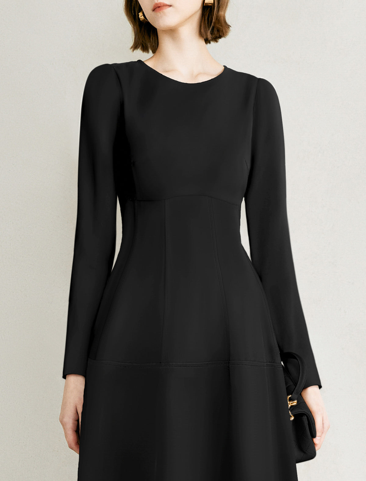 Black A-Line Long Sleeve Midi Dress