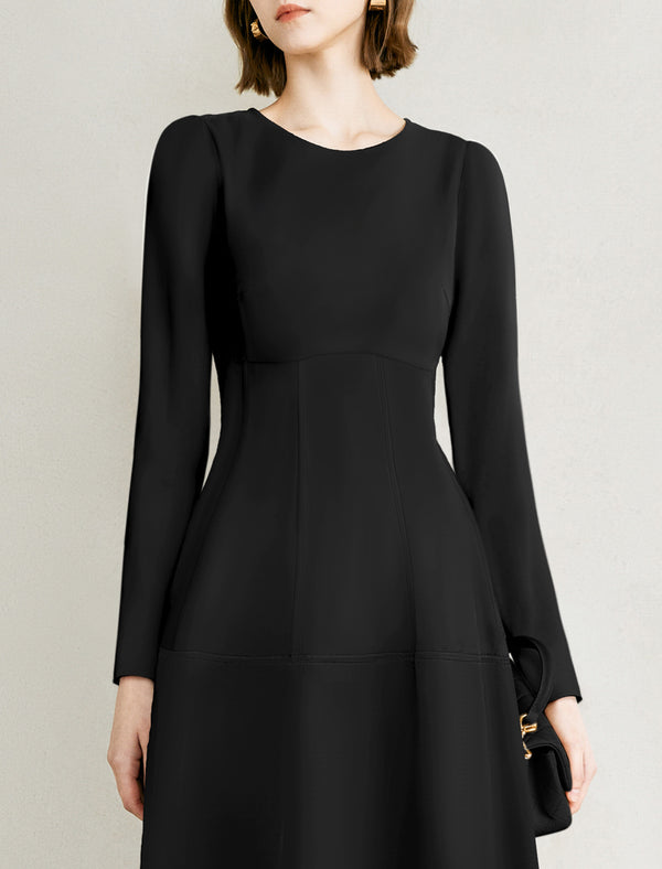 Black A-Line Long Sleeve Midi Dress